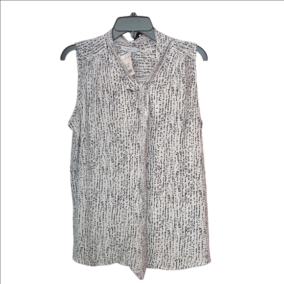 Carolina Belle Tops - NWT Carolina Belle Black & White Sleeveless Button Down Blouse W/ Neck Tie